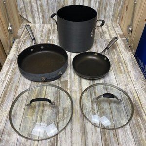 Calphalon 5 pc Soft Touch Handle Nonstick Anodized Aluminum Pots, Pans, Lids EUC